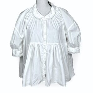 Hache‎ White Cotton Babydoll Peter Pan Collar Button Up Shirt 38 Made in Italy